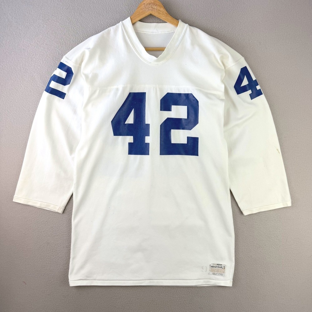 Vintage 60s 70s Football Jersey Sand-Knit Medium No.42 White Blue‎ Rare Cowboys